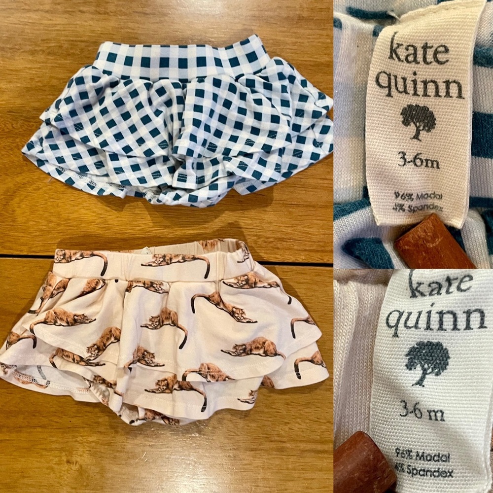 Kate Quinn Ruffle Butt Bloomers Bamboo Leopard and picnic blue shorts Summer lot